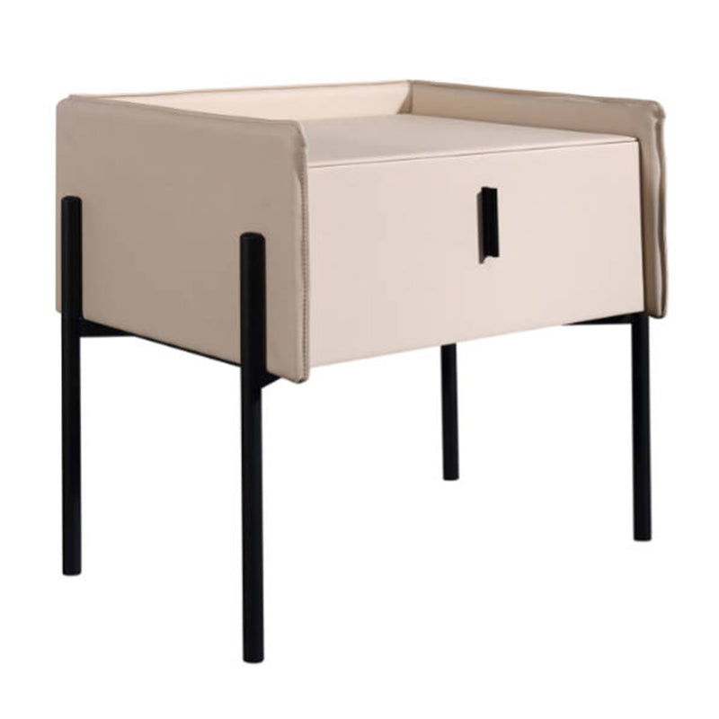 Modern Minimalist Veneered Plywood Nightstand - Matte Black Frame 1-Drawer Bedside Table For Bedroom Lumendat
