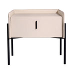 Modern Minimalist Veneered Plywood Nightstand - Matte Black Frame 1-Drawer Bedside Table For Bedroom Lumendat