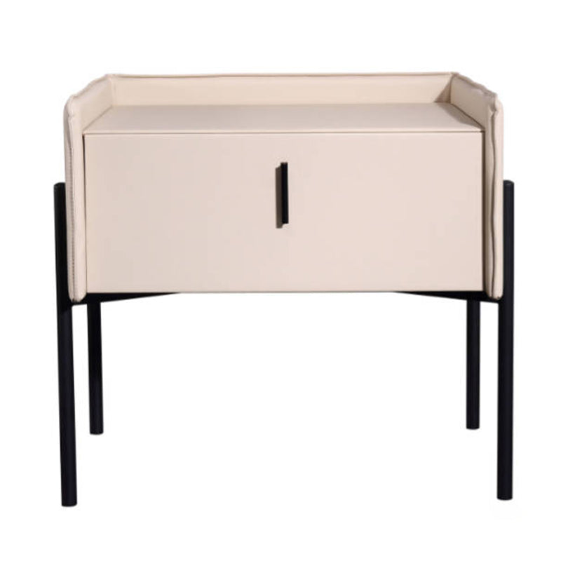 Modern Minimalist Veneered Plywood Nightstand - Matte Black Frame 1-Drawer Bedside Table For Bedroom Lumendat