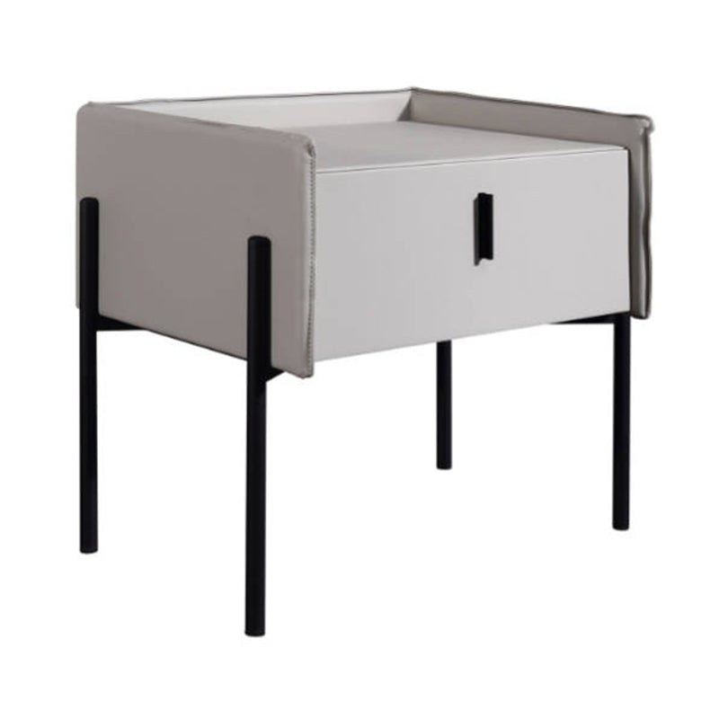 Modern Minimalist Veneered Plywood Nightstand - Matte Black Frame 1-Drawer Bedside Table For Bedroom Lumendat