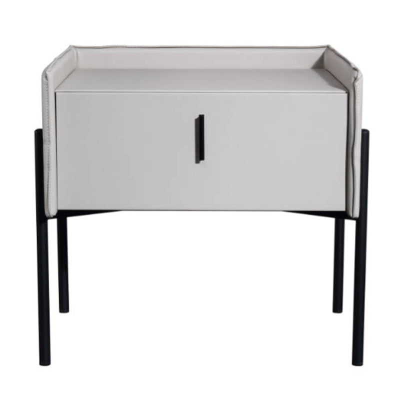 Modern Minimalist Veneered Plywood Nightstand - Matte Black Frame 1-Drawer Bedside Table For Bedroom Lumendat