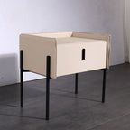 Modern Minimalist Veneered Plywood Nightstand - Matte Black Frame 1-Drawer Bedside Table For Bedroom Lumendat