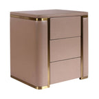 Modern Luxury Faux Leather Gold Metal Trim Nightstand - 3 Drawer Bedside Table For Bedroom Lumendat