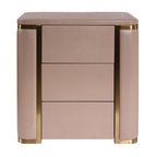 Modern Luxury Faux Leather Gold Metal Trim Nightstand - 3 Drawer Bedside Table For Bedroom Lumendat