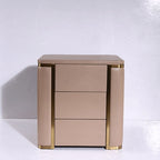 Modern Luxury Faux Leather Gold Metal Trim Nightstand - 3 Drawer Bedside Table For Bedroom Lumendat