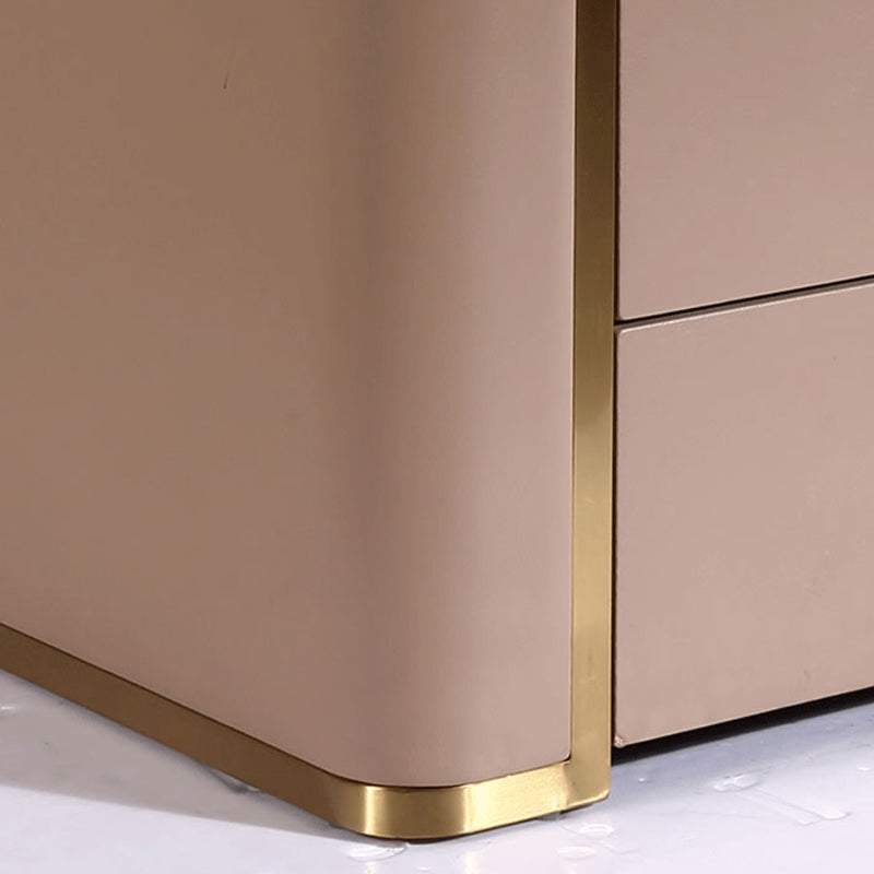 Modern Luxury Faux Leather Gold Metal Trim Nightstand - 3 Drawer Bedside Table For Bedroom Lumendat