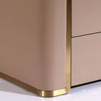 Modern Luxury Faux Leather Gold Metal Trim Nightstand - 3 Drawer Bedside Table For Bedroom Lumendat
