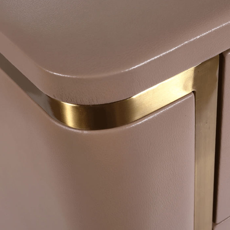 Modern Luxury Faux Leather Gold Metal Trim Nightstand - 3 Drawer Bedside Table For Bedroom Lumendat