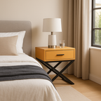 Contemporary Industrial X-Shaped Bedside Table - Veneered Plywood 1-Drawer Nightstand For Bedroom Lumendat