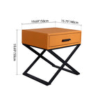 Contemporary Industrial X-Shaped Bedside Table - Veneered Plywood 1-Drawer Nightstand For Bedroom Lumendat