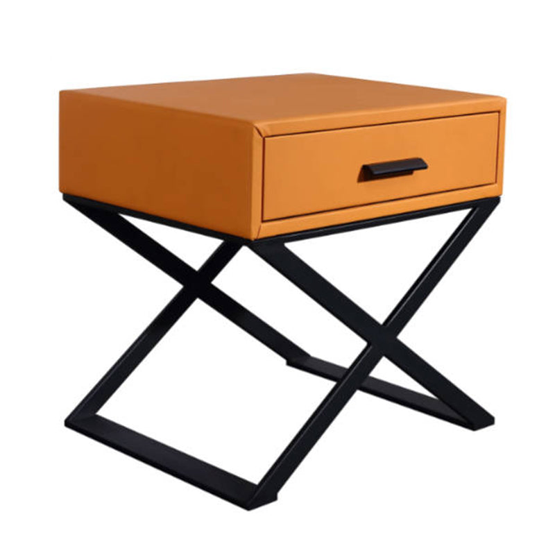 Contemporary Industrial X-Shaped Bedside Table - Veneered Plywood 1-Drawer Nightstand For Bedroom Lumendat
