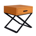 Contemporary Industrial X-Shaped Bedside Table - Veneered Plywood 1-Drawer Nightstand For Bedroom Lumendat
