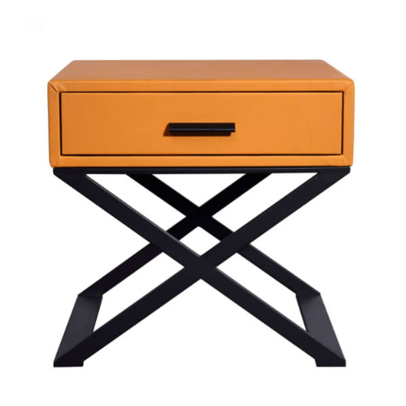 Contemporary Industrial X-Shaped Bedside Table - Veneered Plywood 1-Drawer Nightstand For Bedroom Lumendat