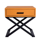 Contemporary Industrial X-Shaped Bedside Table - Veneered Plywood 1-Drawer Nightstand For Bedroom Lumendat