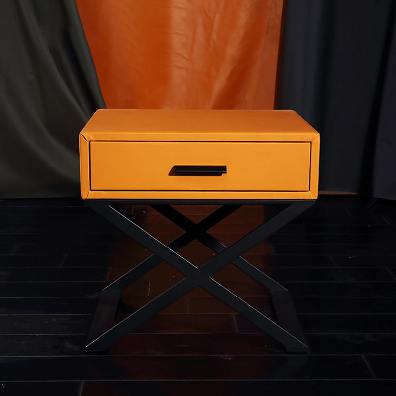 Contemporary Industrial X-Shaped Bedside Table - Veneered Plywood 1-Drawer Nightstand For Bedroom Lumendat