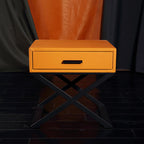 Contemporary Industrial X-Shaped Bedside Table - Veneered Plywood 1-Drawer Nightstand For Bedroom Lumendat