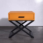Contemporary Industrial X-Shaped Bedside Table - Veneered Plywood 1-Drawer Nightstand For Bedroom Lumendat