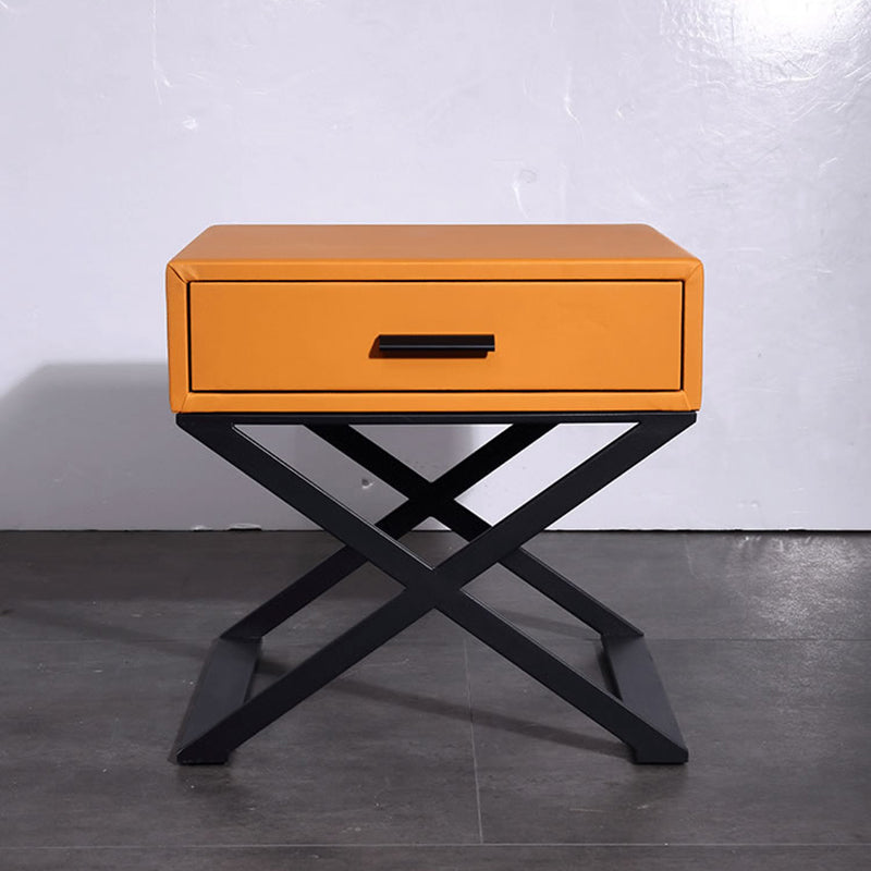 Contemporary Industrial X-Shaped Bedside Table - Veneered Plywood 1-Drawer Nightstand For Bedroom Lumendat