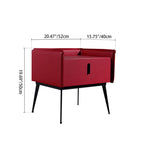 Contemporary Scandinavian Red Faux Leather Nightstand - Square 1-Drawer Bedside Table For Bedroom Lumendat