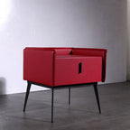 Contemporary Scandinavian Red Faux Leather Nightstand - Square 1-Drawer Bedside Table For Bedroom Lumendat