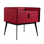 Contemporary Scandinavian Red Faux Leather Nightstand - Square 1-Drawer Bedside Table For Bedroom Lumendat
