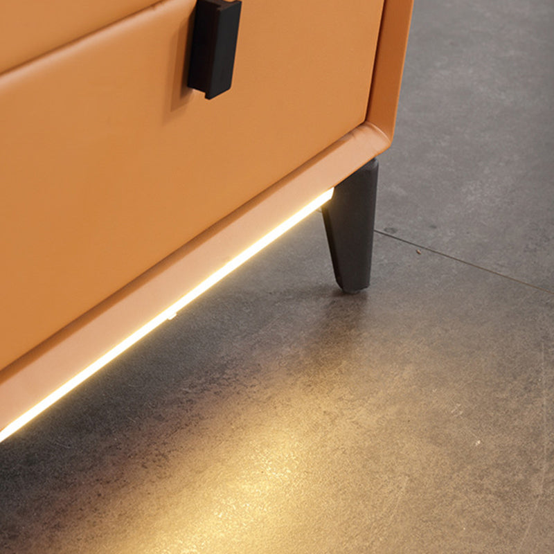 Contemporary Wireless Charger & LED Sensor Light Nightstand - Sintered Stone Top 2-Drawer For Bedroom Lumendat