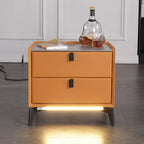 Contemporary Wireless Charger & LED Sensor Light Nightstand - Sintered Stone Top 2-Drawer For Bedroom Lumendat