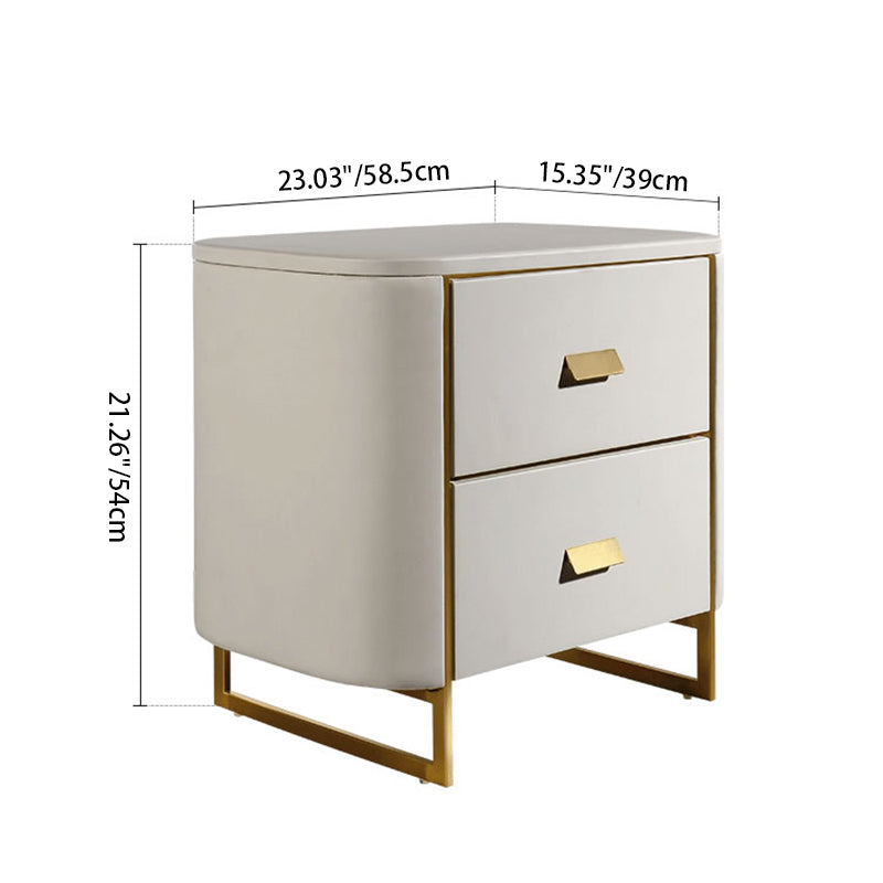 Modern Luxury Gold Titanium Faux Leather Nightstand - Soft-Touch Bedside Table For Bedroom Lumendat