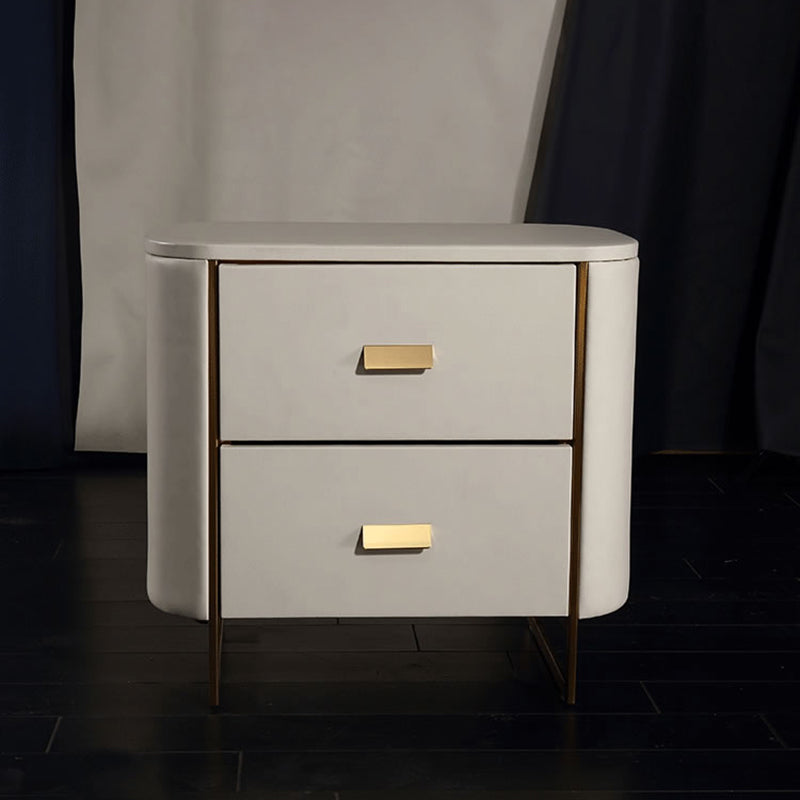 Modern Luxury Gold Titanium Faux Leather Nightstand - Soft-Touch Bedside Table For Bedroom Lumendat