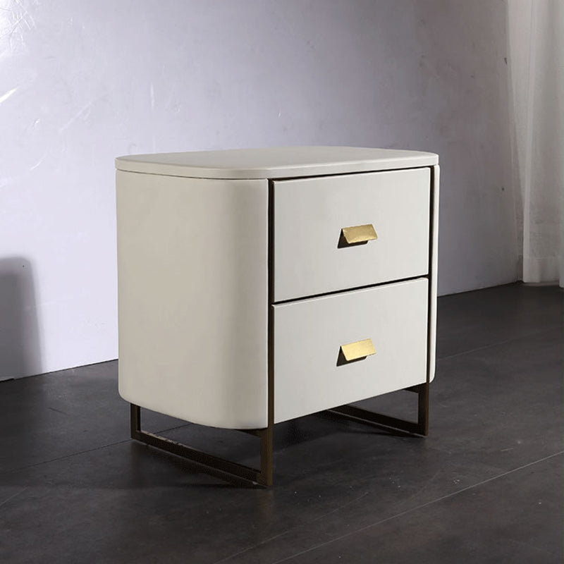 Modern Luxury Gold Titanium Faux Leather Nightstand - Soft-Touch Bedside Table For Bedroom Lumendat