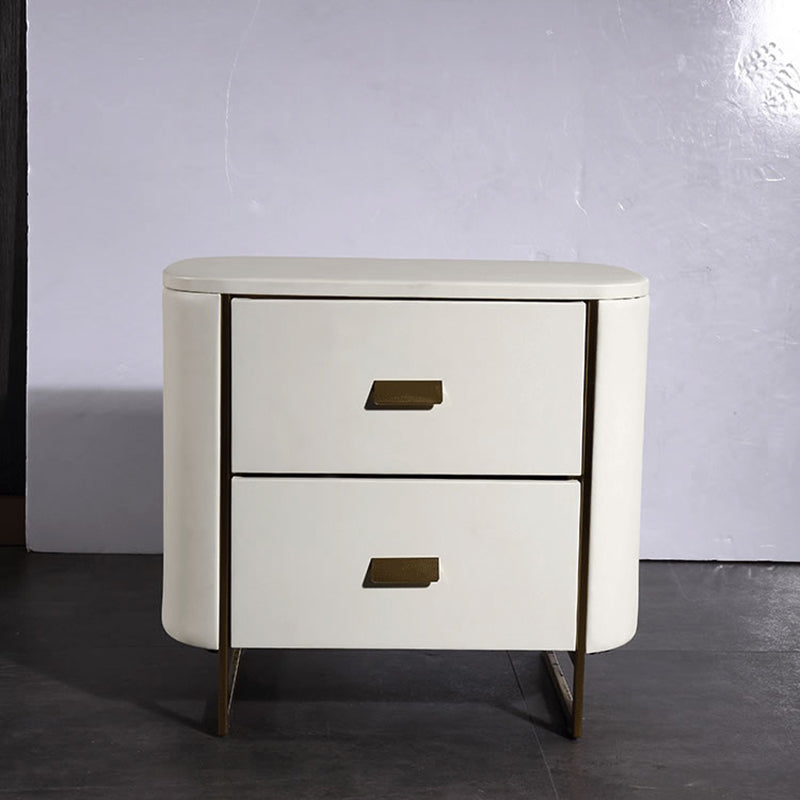 Modern Luxury Gold Titanium Faux Leather Nightstand - Soft-Touch Bedside Table For Bedroom Lumendat