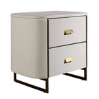 Modern Luxury Gold Titanium Faux Leather Nightstand - Soft-Touch Bedside Table For Bedroom Lumendat