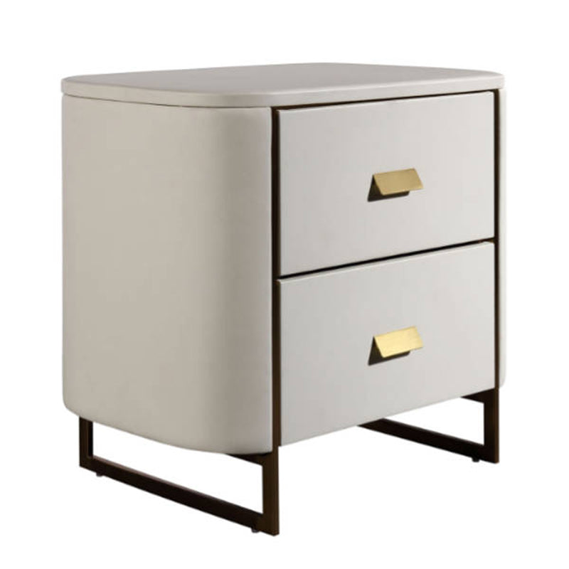 Modern Luxury Gold Titanium Faux Leather Nightstand - Soft-Touch Bedside Table For Bedroom Lumendat
