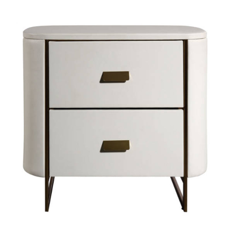 Modern Luxury Gold Titanium Faux Leather Nightstand - Soft-Touch Bedside Table For Bedroom Lumendat