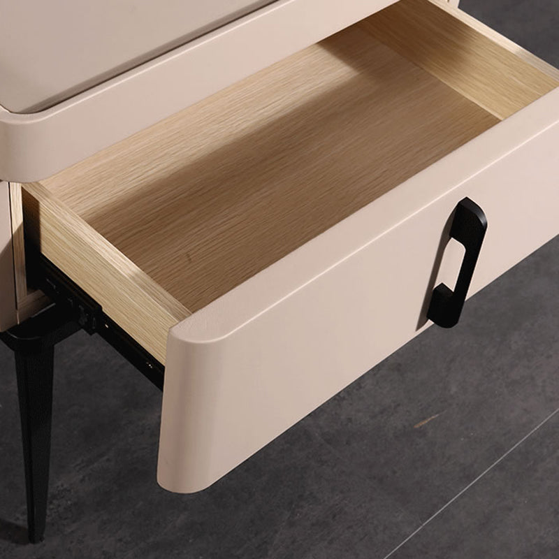 Contemporary Matte Metal Faux Leather Bedside Table - 1-Drawer Nightstand For Bedroom Lumendat