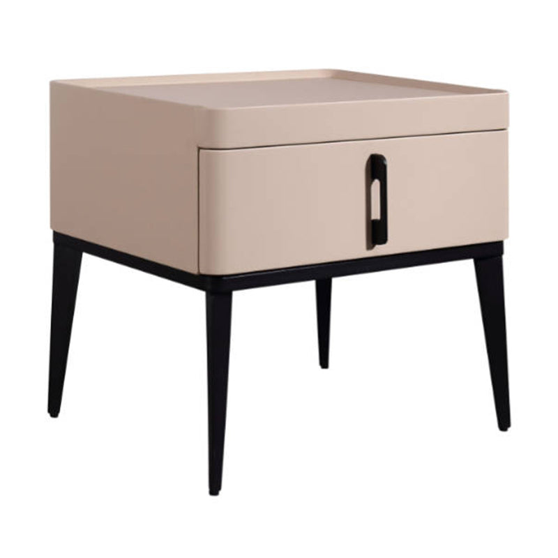 Contemporary Matte Metal Faux Leather Bedside Table - 1-Drawer Nightstand For Bedroom Lumendat
