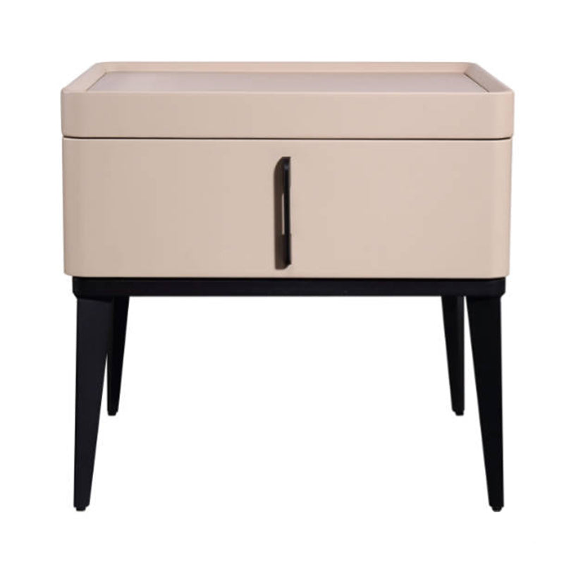 Contemporary Matte Metal Faux Leather Bedside Table - 1-Drawer Nightstand For Bedroom Lumendat
