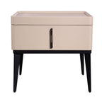Contemporary Matte Metal Faux Leather Bedside Table - 1-Drawer Nightstand For Bedroom Lumendat