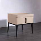 Contemporary Matte Metal Faux Leather Bedside Table - 1-Drawer Nightstand For Bedroom Lumendat