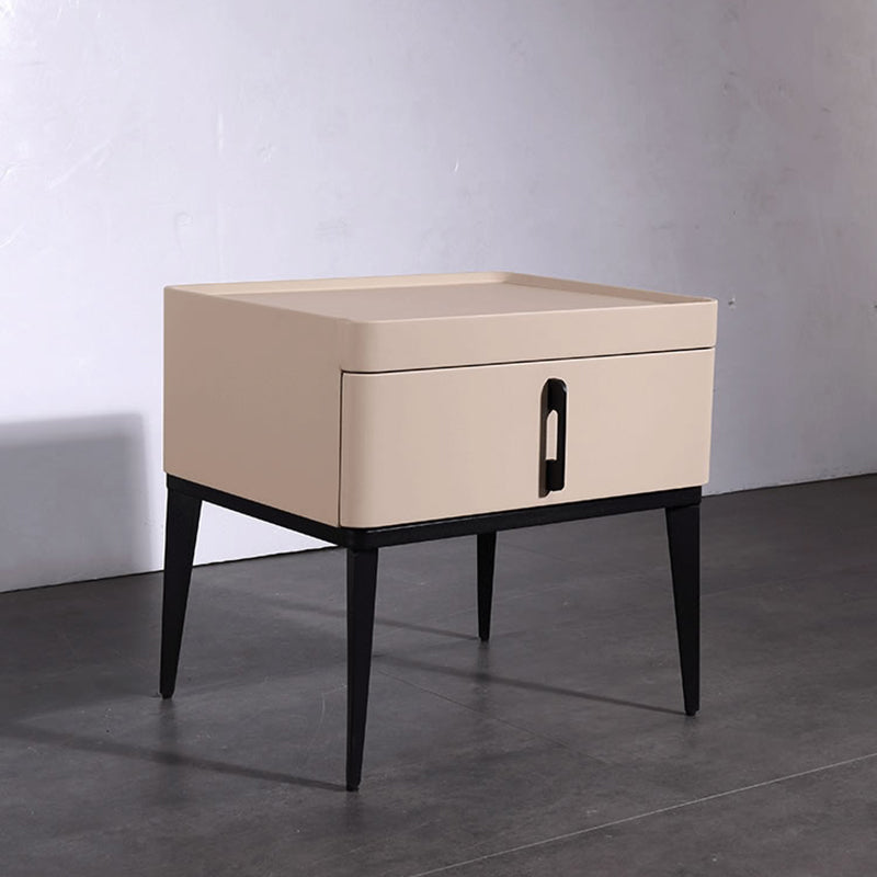 Contemporary Matte Metal Faux Leather Bedside Table - 1-Drawer Nightstand For Bedroom Lumendat