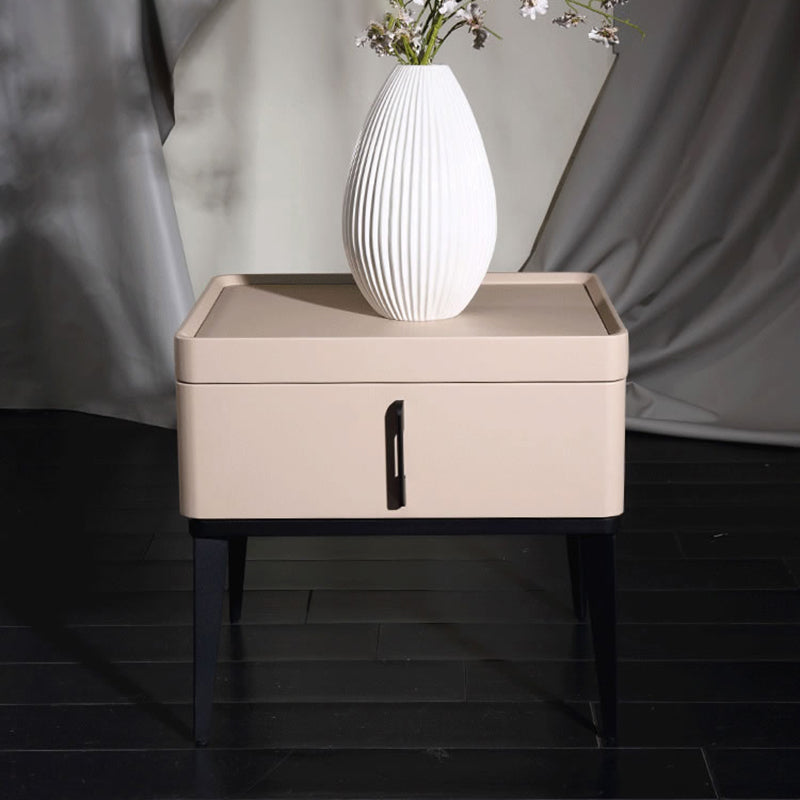 Contemporary Matte Metal Faux Leather Bedside Table - 1-Drawer Nightstand For Bedroom Lumendat
