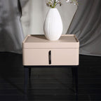 Contemporary Matte Metal Faux Leather Bedside Table - 1-Drawer Nightstand For Bedroom Lumendat