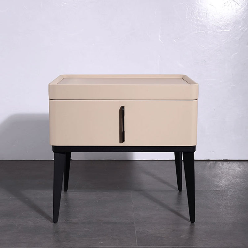 Contemporary Matte Metal Faux Leather Bedside Table - 1-Drawer Nightstand For Bedroom Lumendat
