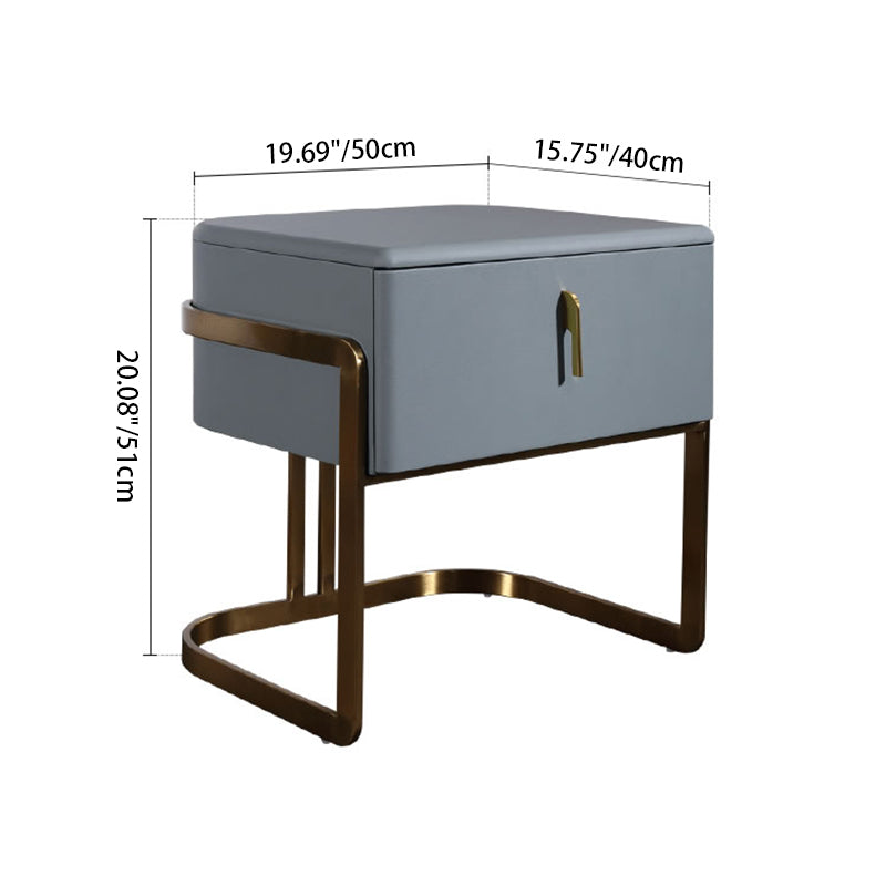 Contemporary Scandinavian Faux Leather Bedside Table - Curved Square 1-Drawer For Bedroom Lumendat