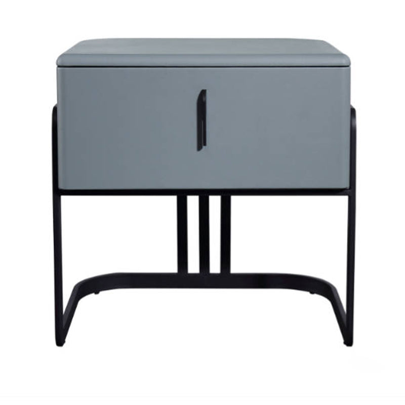 Contemporary Scandinavian Faux Leather Bedside Table - Curved Square 1-Drawer For Bedroom Lumendat