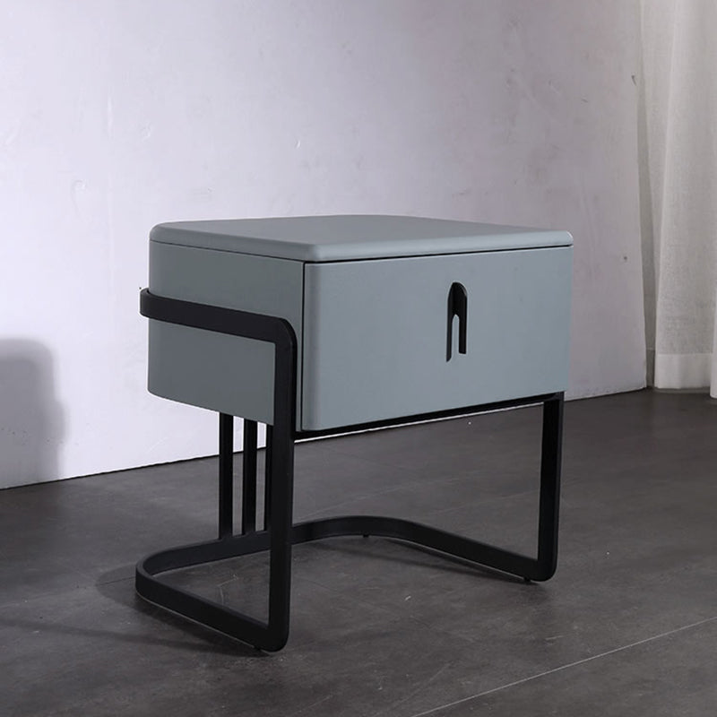 Contemporary Scandinavian Faux Leather Bedside Table - Curved Square 1-Drawer For Bedroom Lumendat