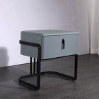 Contemporary Scandinavian Faux Leather Bedside Table - Curved Square 1-Drawer For Bedroom Lumendat