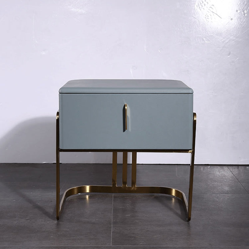 Contemporary Scandinavian Faux Leather Bedside Table - Curved Square 1-Drawer For Bedroom Lumendat