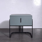 Contemporary Scandinavian Faux Leather Bedside Table - Curved Square 1-Drawer For Bedroom Lumendat