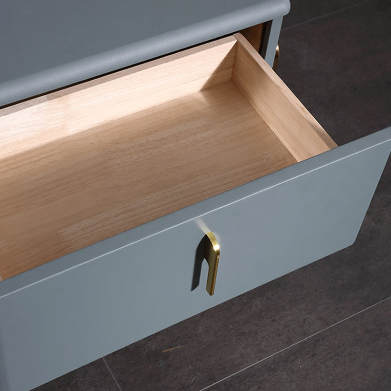 Contemporary Scandinavian Faux Leather Bedside Table - Curved Square 1-Drawer For Bedroom Lumendat